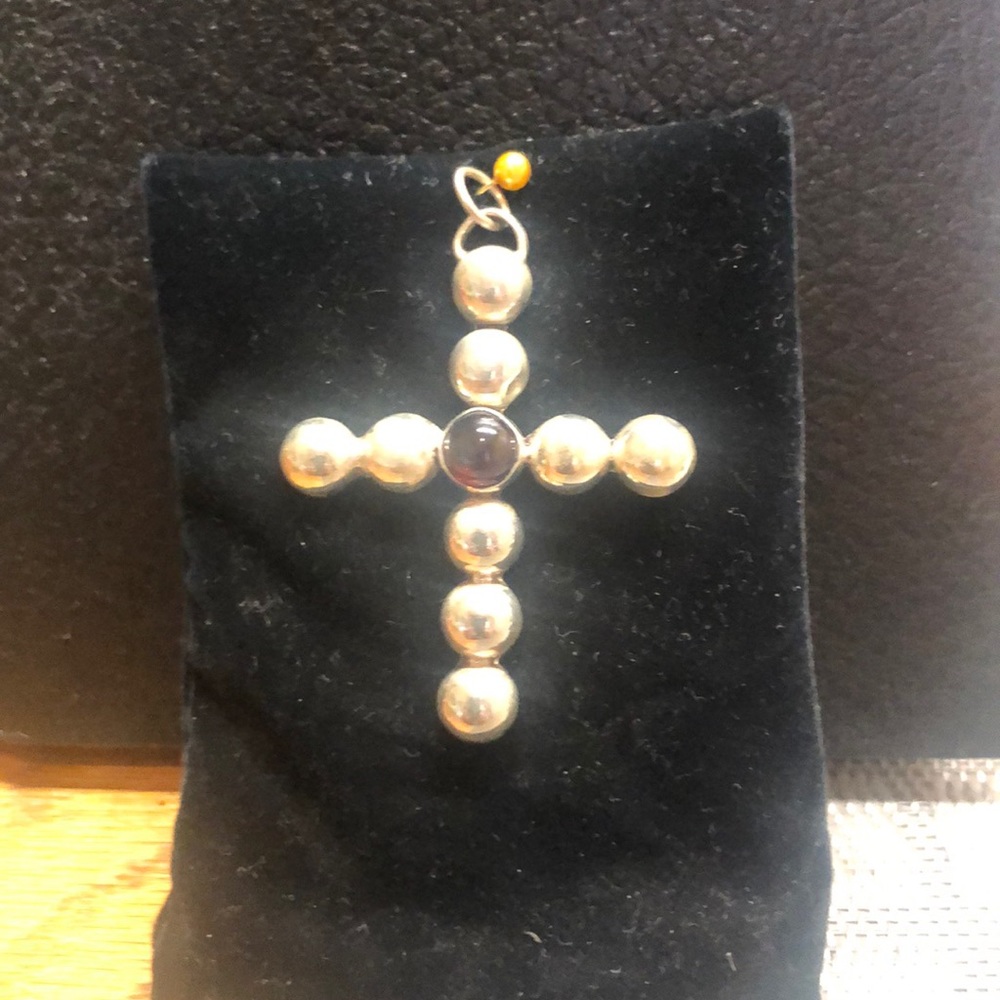 Sterling Silver cross pendant with red Garnet stone